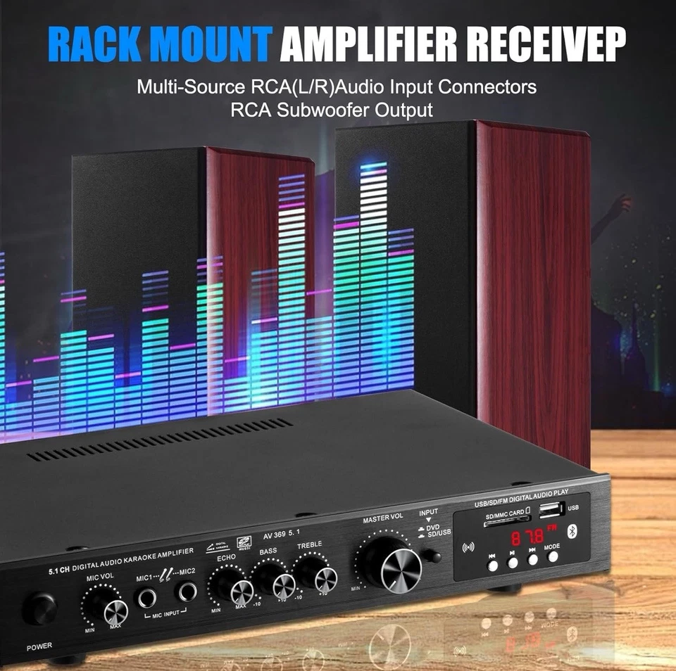 AMPLIFICATORE 5.1 HOME THEATRE CINEMA CON BLUETOOTH CON USCITA SUB ATTIVA 400W - Immagine 3 di 4