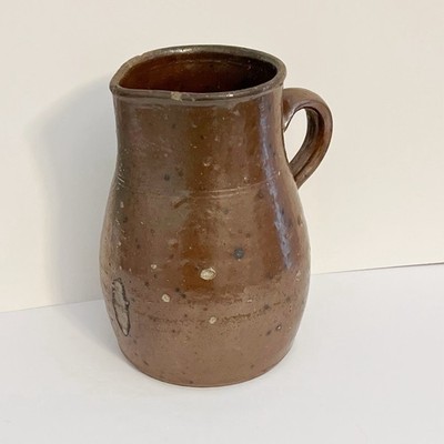 Antique Stoneware Milk Pitcher Albany Slip Salt Glaze Rustic Primitive 9 