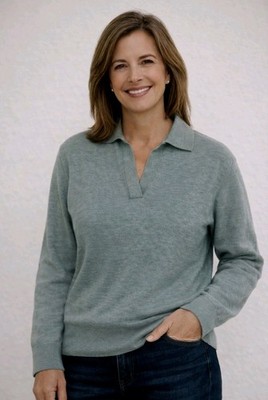 M&S Damen 100% Merinowolle Polokragen Pullover Medium Light Sage (khaki) sehr guter Zustand
