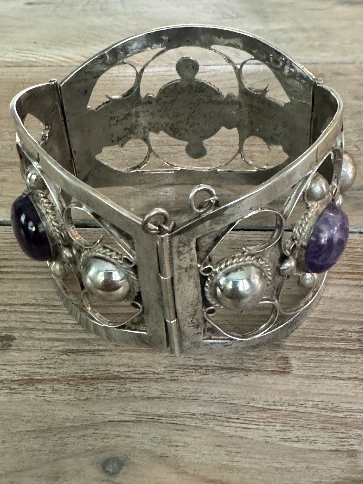 Solid Sterling Silver Chevron Purple Amethyst Ban… - image 5