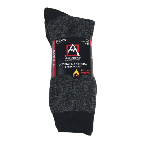 Thermal Crew Socks for Men Size 6-12 Black Gray 3 Pack NEW in Box Avalanche-image