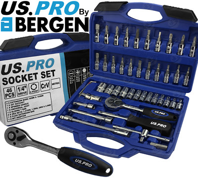 Bergen 46-teiliger 1/4 Zoll Antrieb Steckschlüssel-Satz Metrisch B1004 | Mit Ratsche, Verlängerungen & Bits In Aufbewahrungskoffer