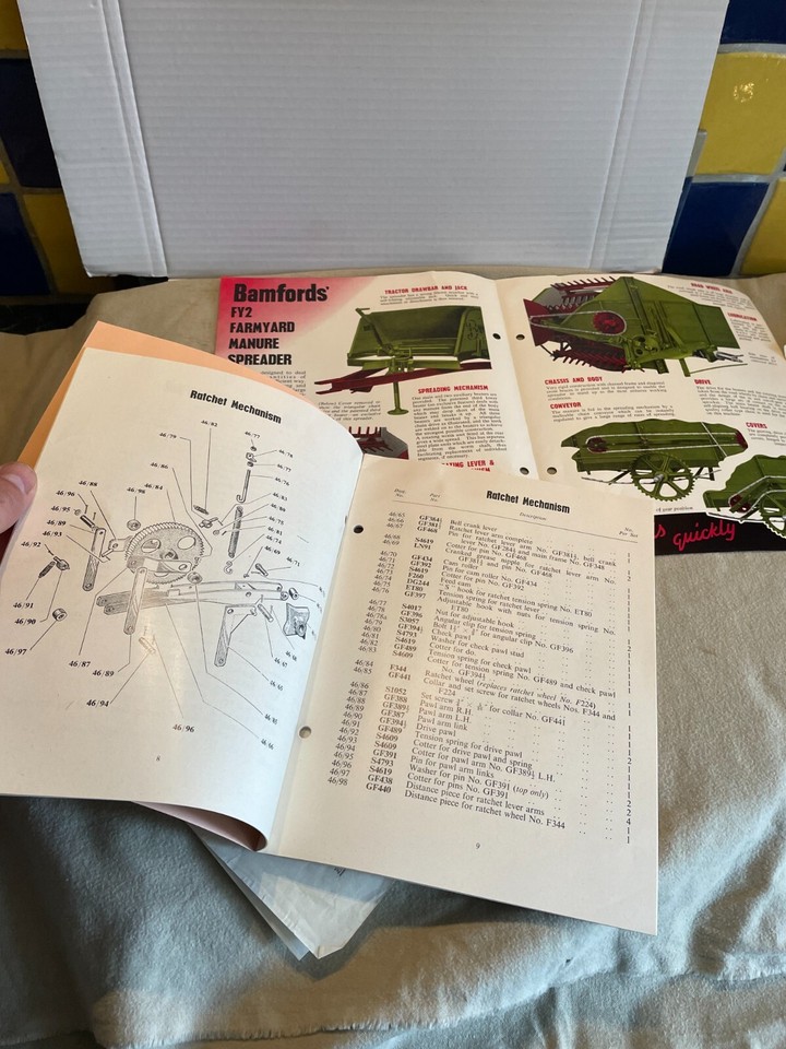 RARE FARM BAMFORDS FY2 MANURE SPREADER Brochure & SPARES PARTS