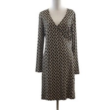 Classiques Entier Black Brown Monogram Print Faux Wrap Midi Dress Womens Small