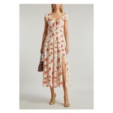 New! LoveShackFancy Magdaline Pin-tucked Shirred Floral Cotton Voile Midi Dress