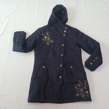 Women's Joe Brown Coat Hooded Quilted Cotton Coat Navy Embroidered Pockets Uk 16