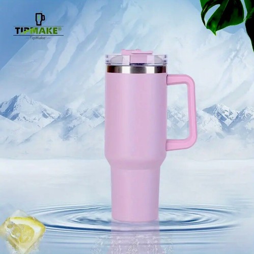 Pink 40 Oz Tumbler Cup With Straw Handle Insulated Double Wall - Picture 4 of 5