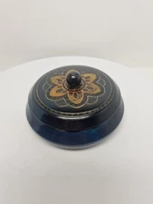 Vintage Jewelry Wooden Blue Trinket Box Flower Petals Decorative Lid Box B1