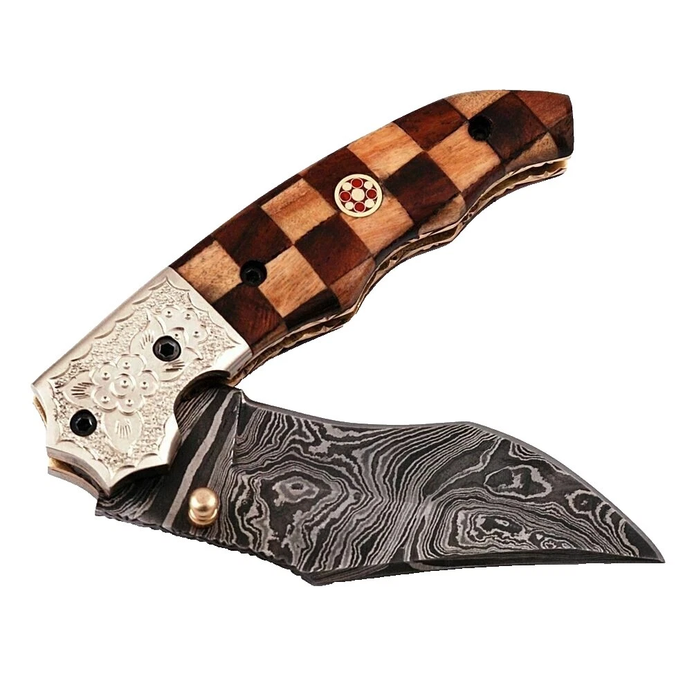 Damascus Steel Blade Nail File Collectible Modern Pocketknives Folding Knives