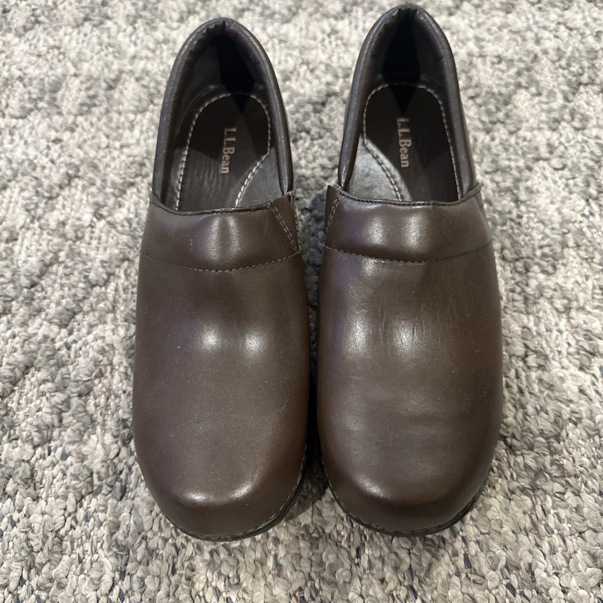 Bean Leather Clogs Nurses Slip On Shoes Women's Size Brown