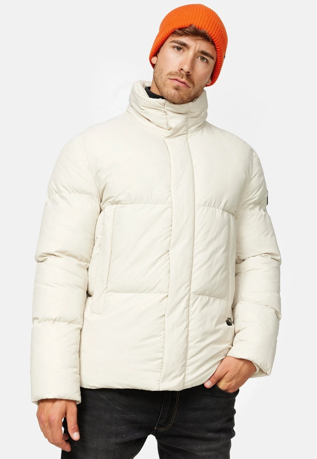 New INDICODE Indigo JEANS Lanse Premium Winter Puffer Jacket Fog White Small