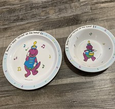 VINTAGE Barney Plate and Bowl Set 1992 90s Strike Up The Band