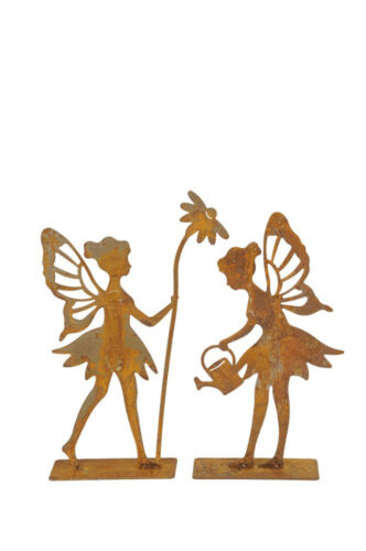 Posiwio * Dekofiguren Elfen Set rost Elfe auf Stand Gartendeko H25,5 cm