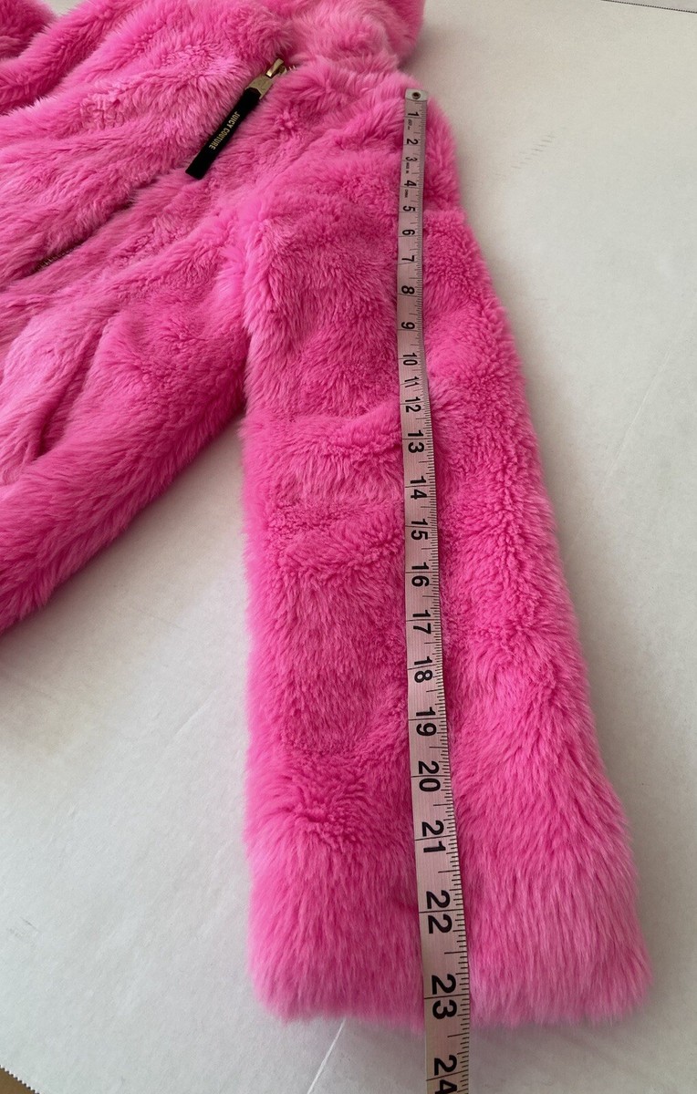 Juicy Couture Black Label Jacket Pink Faux Fur Coat Asymmetrical