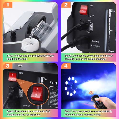 1200W Smoke Fog Machine RGB Color Stage Mist Effect Halloween Xmas Disco +Remote - Picture 10 of 16