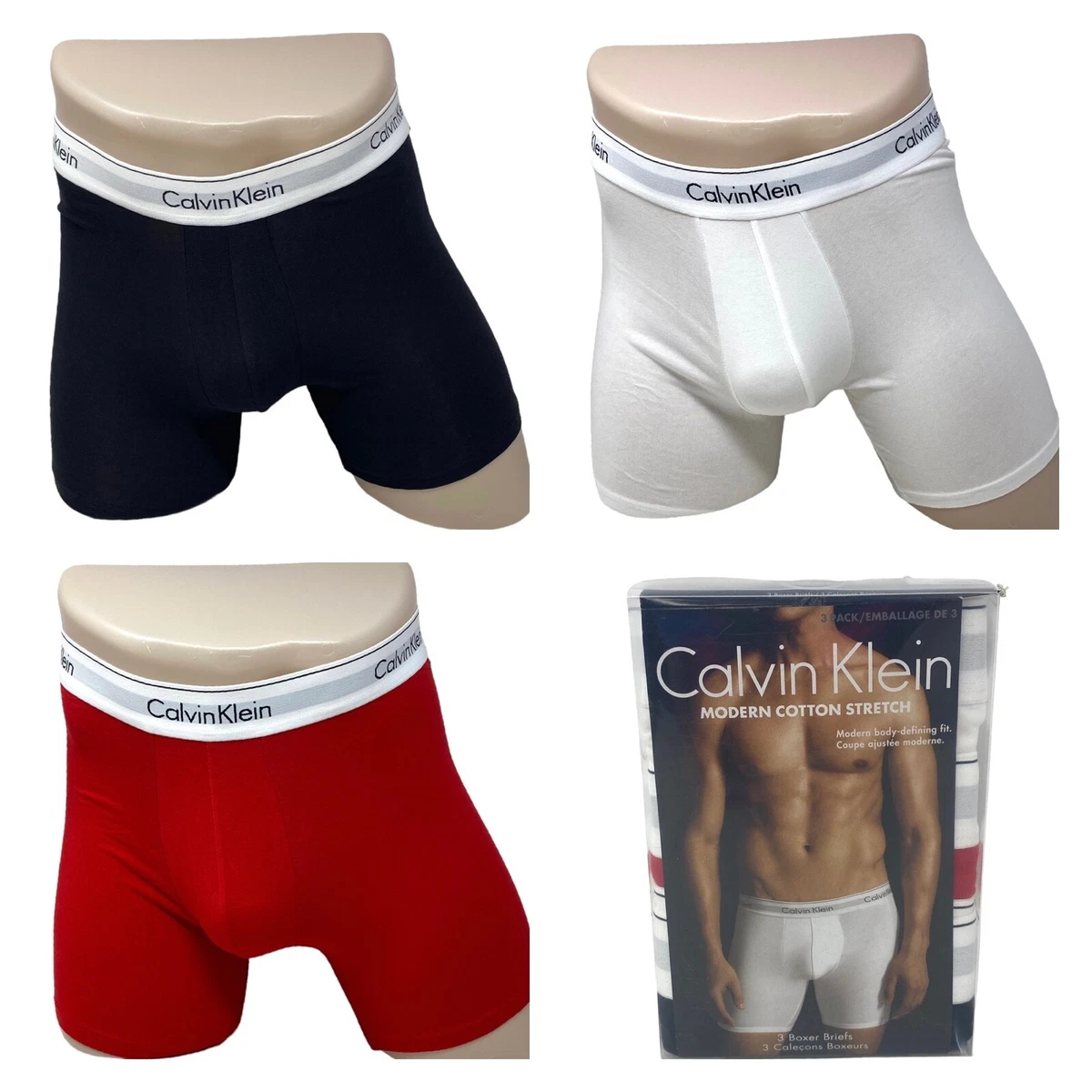 Calvin Klein Men's Underwear 3 Pack Cotton Stretch Boxer Brief White  NB2381918