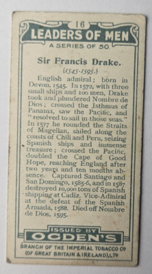 francis drake tobacco 1924 Ogden's Leaders of Men #16 Sir (B) Introduction of Tobacco to England