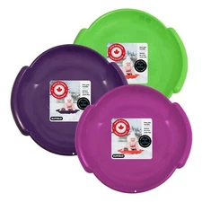 Superio Round Snow Saucer Sled 3 Pack Green-Purple-Fuchsia 24" For Kids, Adults