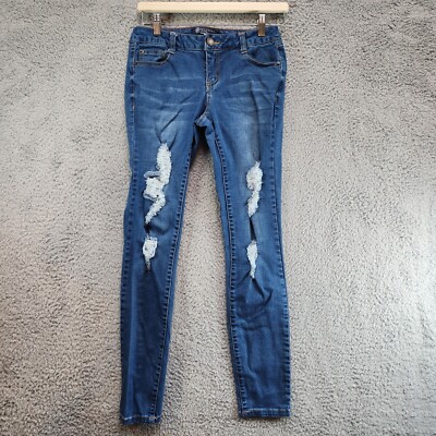Boom Boom Jeans Women's 7 Blue Denim Stretch 5 Pockets Skinny Leg Distressed