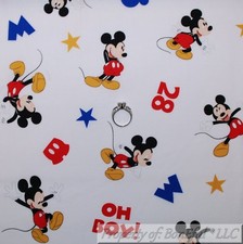 BonEful FABRIC FQ Cotton Quilt White Blue Red Disney Mickey Mouse Baby Boy Star