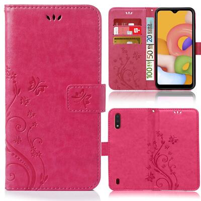 Handy Tasche für Samsung Galaxy A01 Schutz Hülle Blumen Flip Case Wallet Etui