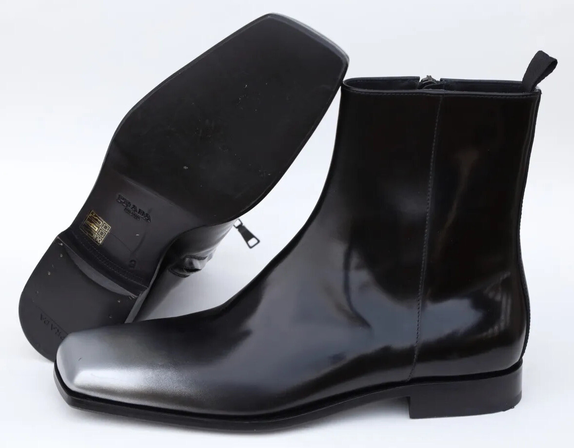 Prada Jokoto Ankle Boots Size US 10/ UK 9 in Brushed Leather Black 