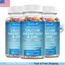 3 Packs Calcium Magnesium & Zinc Gummies Support Bone Muscle Immune Supplement