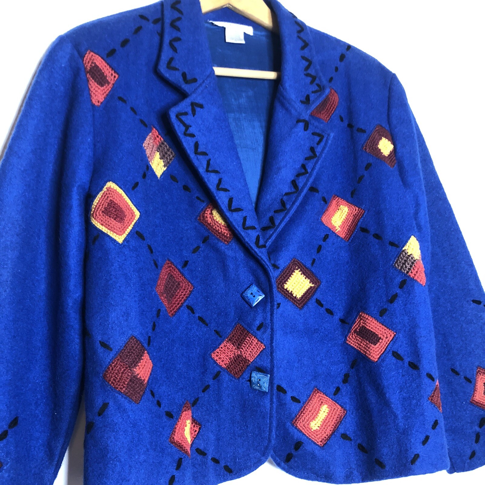 Sandy Starkman Wool Blend Stitch Patchwork Tapest… - image 2