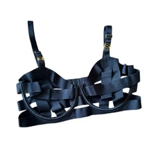 Victorias Secret Unlined Bra Balconet Strappy Banded Caged Black 34D NWT