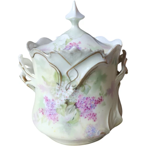 Antique R.S. Prussia Hand-Painted Biscuit Jar with Lid