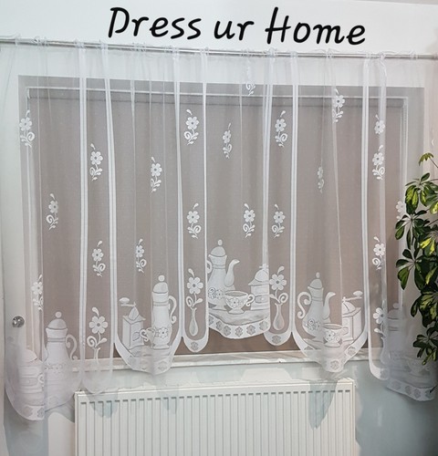 Jardiniere Jacquard Kitchen Net Curtain White Ready to Hang Ready Made - Picture 16 of 86