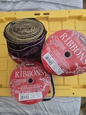 Kirkland Wire-Edged Glitter Christmas Ribbon 2.5in Purple/Gold/Green 50yd 2pk
