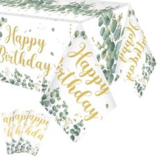 3 Pcs Sage Green Disposable Tablecloth Happy Birthday Table Cover 54 x 108