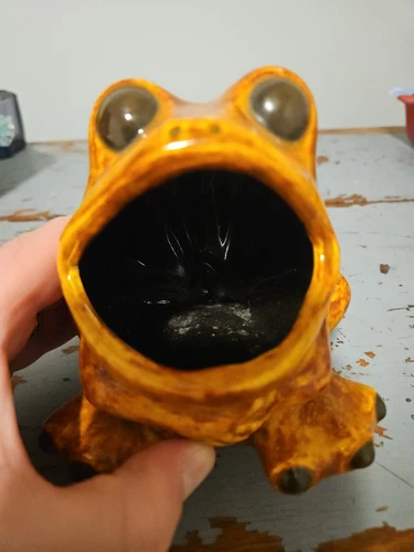 Vintage 1970's Orange Ceramic Big Mouth Frog Sponge Holder - Picture 4 of 11