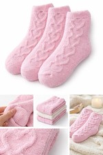 Women's Cozy Fuzzy Socks Pink Soft Plush Warm Winter Crew Slipper Socks New