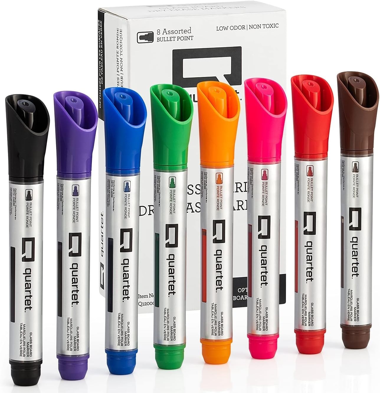Glass Whiteboard Bullet Tip 8 Pack Assorted Colors