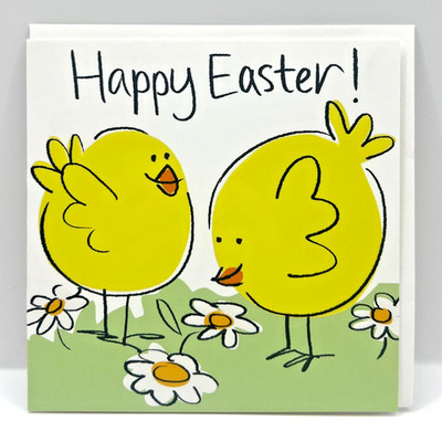Frohe Ostern Karte süße gelbe Küken Gänseblümchen Blumen Frühling Design