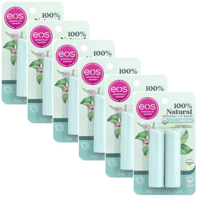 EOS 100% Natural Shea Lip Balm Sweet Mint 2 pack Each (Pack of 6)