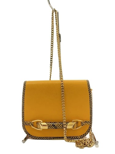 JIMMY CHOO Shoulder Bag With Chain Pochette Leather Yellow Used