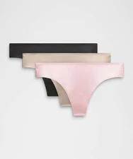 Lululemon InvisiWear Mid-Rise Thong Underwear 3-Pack Black Nutmeg Blissful Pink