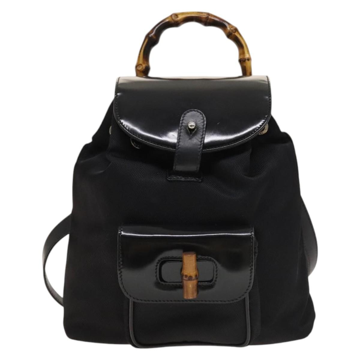 GUCCI Bamboo Backpack Nylon Black Silver 03 2265 0030 Auth  display picture 1