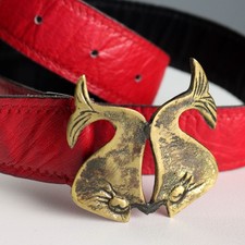 6 Strap Suspender Belt In Red Satin In Deep Vintage Style With Metal Clips - Foto 6