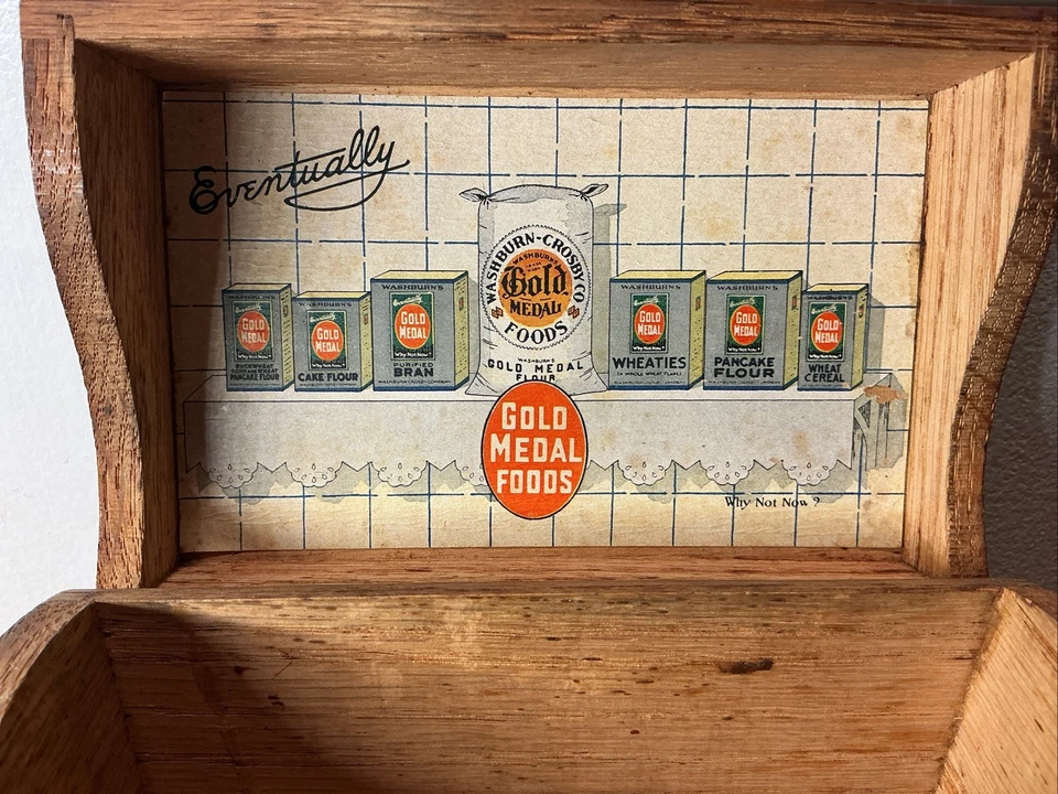 De colección, harina medalla de oro, caja de recetas de madera “recetas de servicio a domicilio” construcción cola de milano Foto 3 de 4