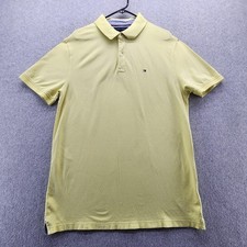 Tommy Hilfiger Polo Shirt Mens XL Yellow Slim Fit Embroidered Flag Short Sleeve