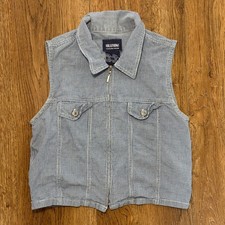 VTG 90s Blue Gingham Vest Zip Up 100 Cotton Womens XS/S Cottagecore Cropped
