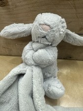 Jellycat Baby Lovey Bashful Grey Bunny Soother Security Blanket Plush Well Loved