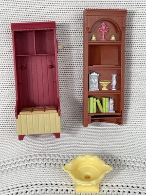 Fisher Price Loving Family Furniture Lot - Planter, Bookshelf & Hall Tree