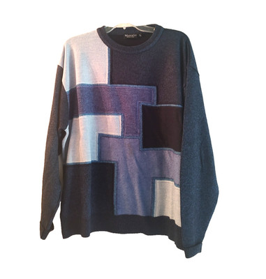 Marcello Sweater Men s XL Geometric Knit Pullover Made In Blues long sleeve