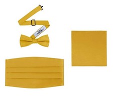 Men's 3 Piece Formal Accessory Set with Bow Tie, Cummerbund  Pocket Hanky Gold
