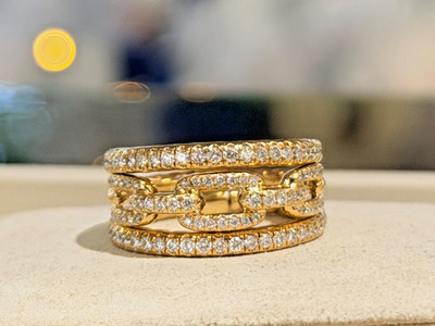 David Yurman Stax Three-Row Chain Link Ring in 18K Yellow Gold and ...